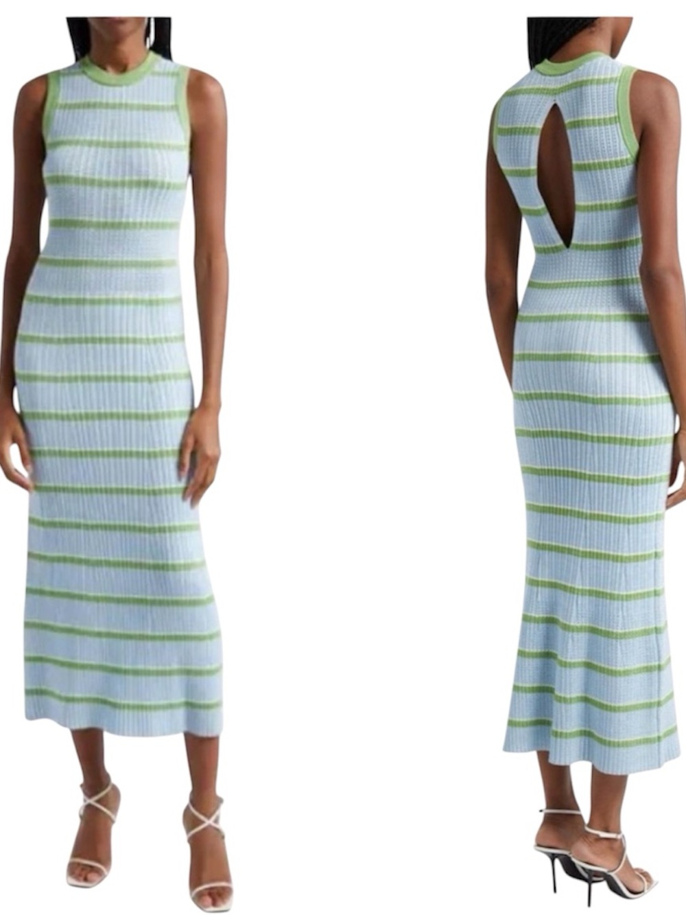 Ramy Brook Knit Stripe Ryan Sleeveless Sweater Midi Dress Keyhole Size XXL